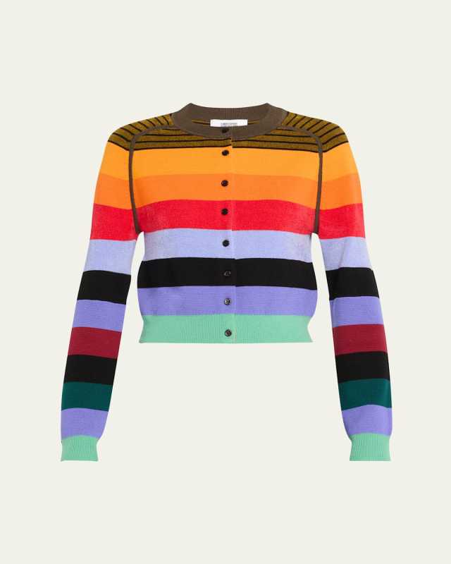 Rainbow Striped Cropped Wool Cardigan